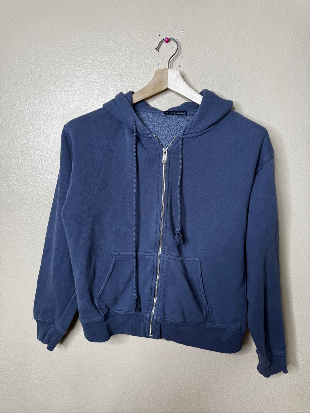 Brandy Melville Unisex One Size Blue Full Zip Hoodie Cotton Blend Sweatshirt